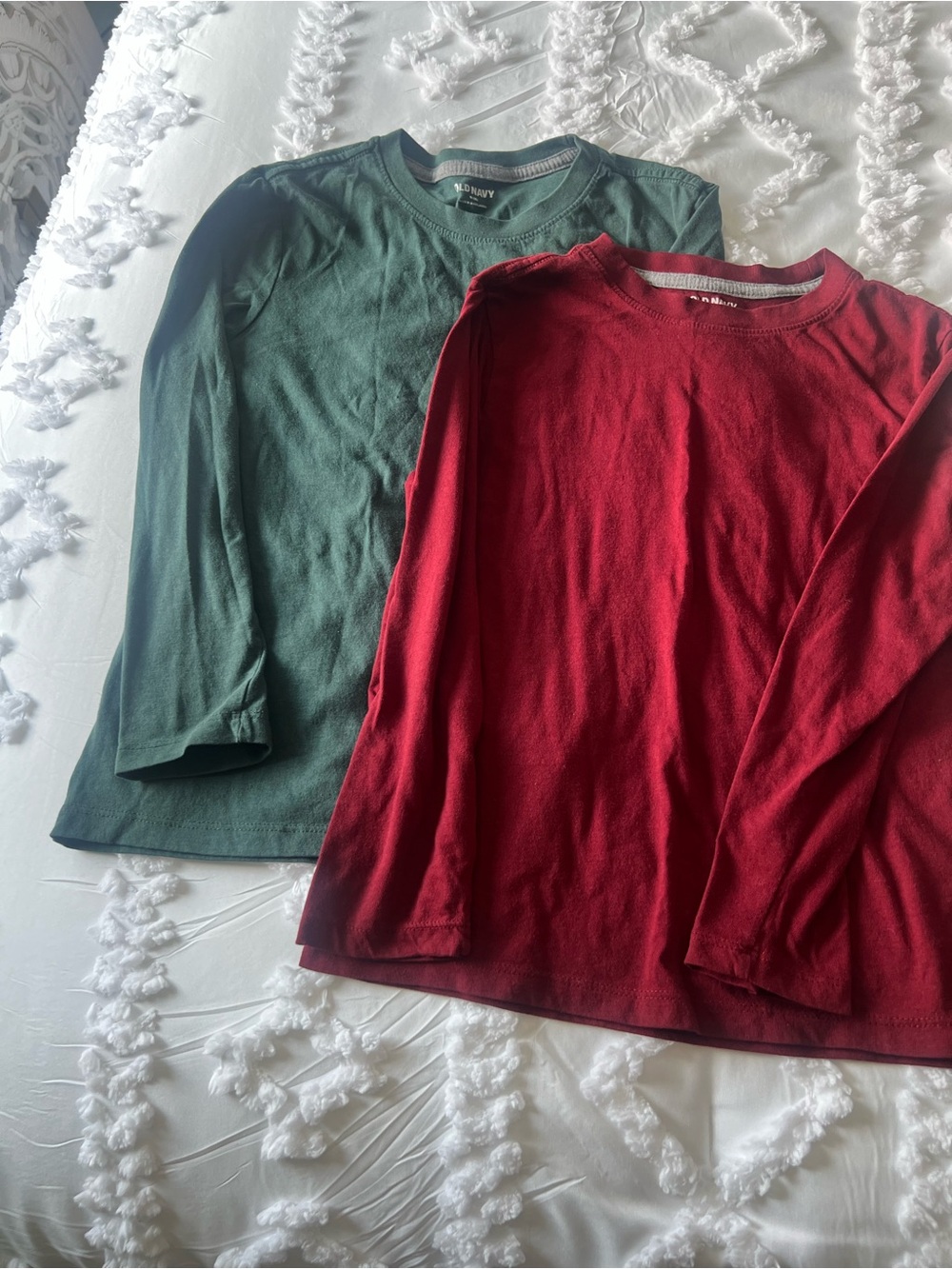 Old Navy Long-Sleeve Crewneck Shirt Duo in Forest Green & Cranberry Red